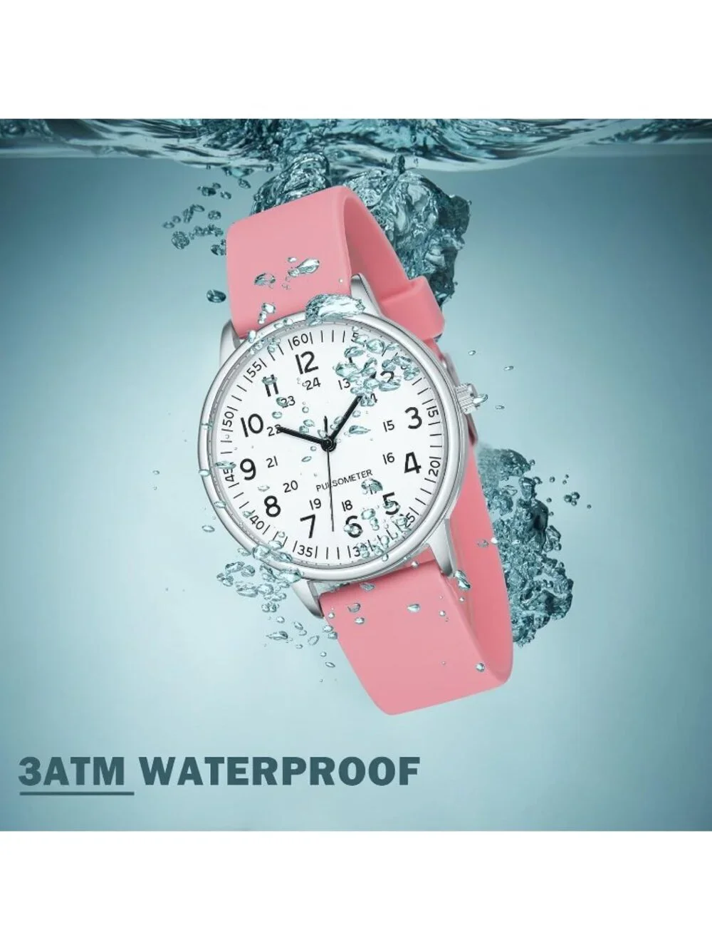 Women's Pink White Analog Quartz Solid Silicone Band Read Dial Nurse Wrist Watch